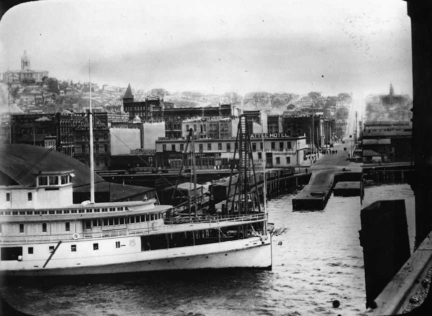 caption: Pioneer Square from waterfront, 1896, when Seattle started overtaking Portland as a big city.