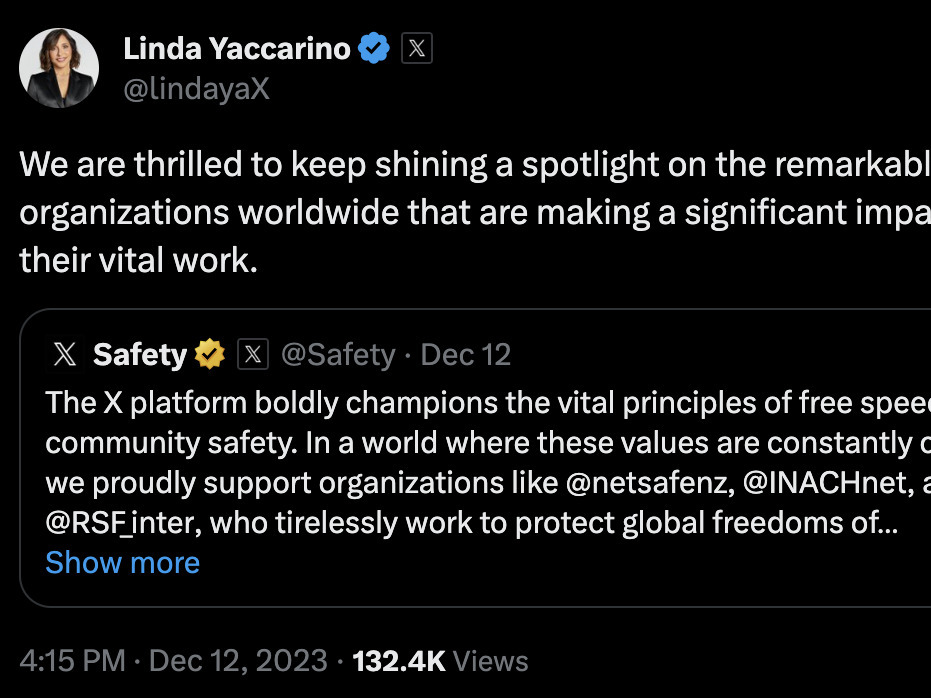 caption: Messages from X, the former Twitter, celebrated its support for rights groups such as Reporters Without Borders. But the press freedom group says X is "in no way an ally to an organization defending journalism."