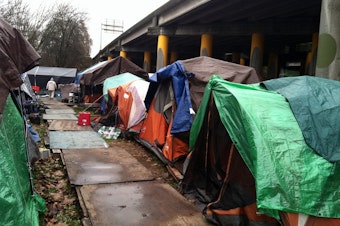 caption: Tent City 3, under I-5 in Seattle's Ravenna neighborhood.