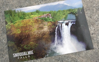 caption: A postcard of Snoqualmie Falls, from the nearby gift shop