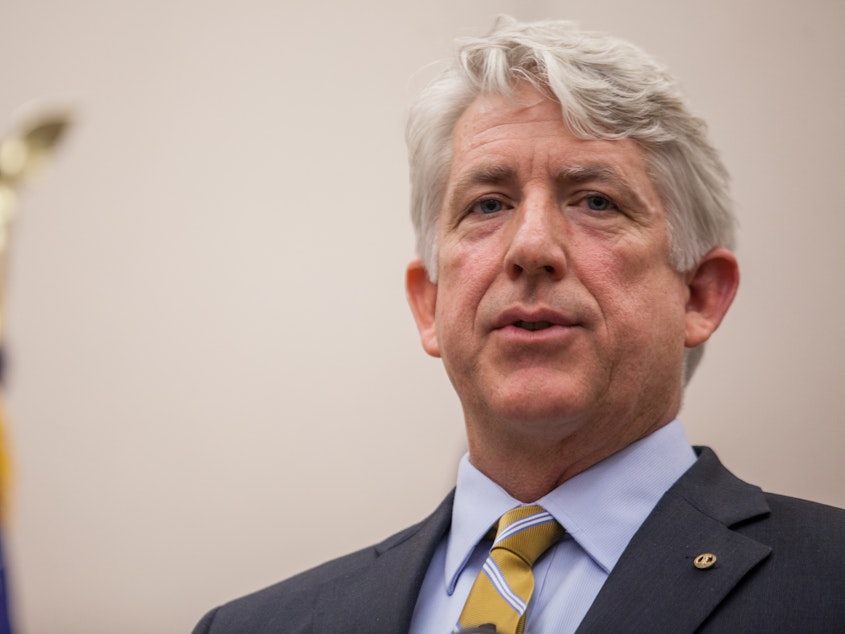 caption: Virginia Attorney General Mark Herring speaks at a press conference in Richmond, Va., in 2014.