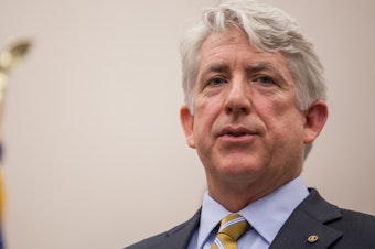 caption: Virginia Attorney General Mark Herring speaks at a press conference in Richmond, Va., in 2014.