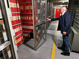 caption: An attendant opens the section of the Vatican archive dedicated to Pope Pius XII on Thursday. The March 2 unsealing of the archives of Pope Pius XII, the controversial World War II-era pontiff whose papacy lasted from 1939 to 1958, has been awaited for decades by Jewish groups and historians.