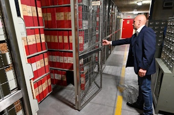 caption: An attendant opens the section of the Vatican archive dedicated to Pope Pius XII on Thursday. The March 2 unsealing of the archives of Pope Pius XII, the controversial World War II-era pontiff whose papacy lasted from 1939 to 1958, has been awaited for decades by Jewish groups and historians.
