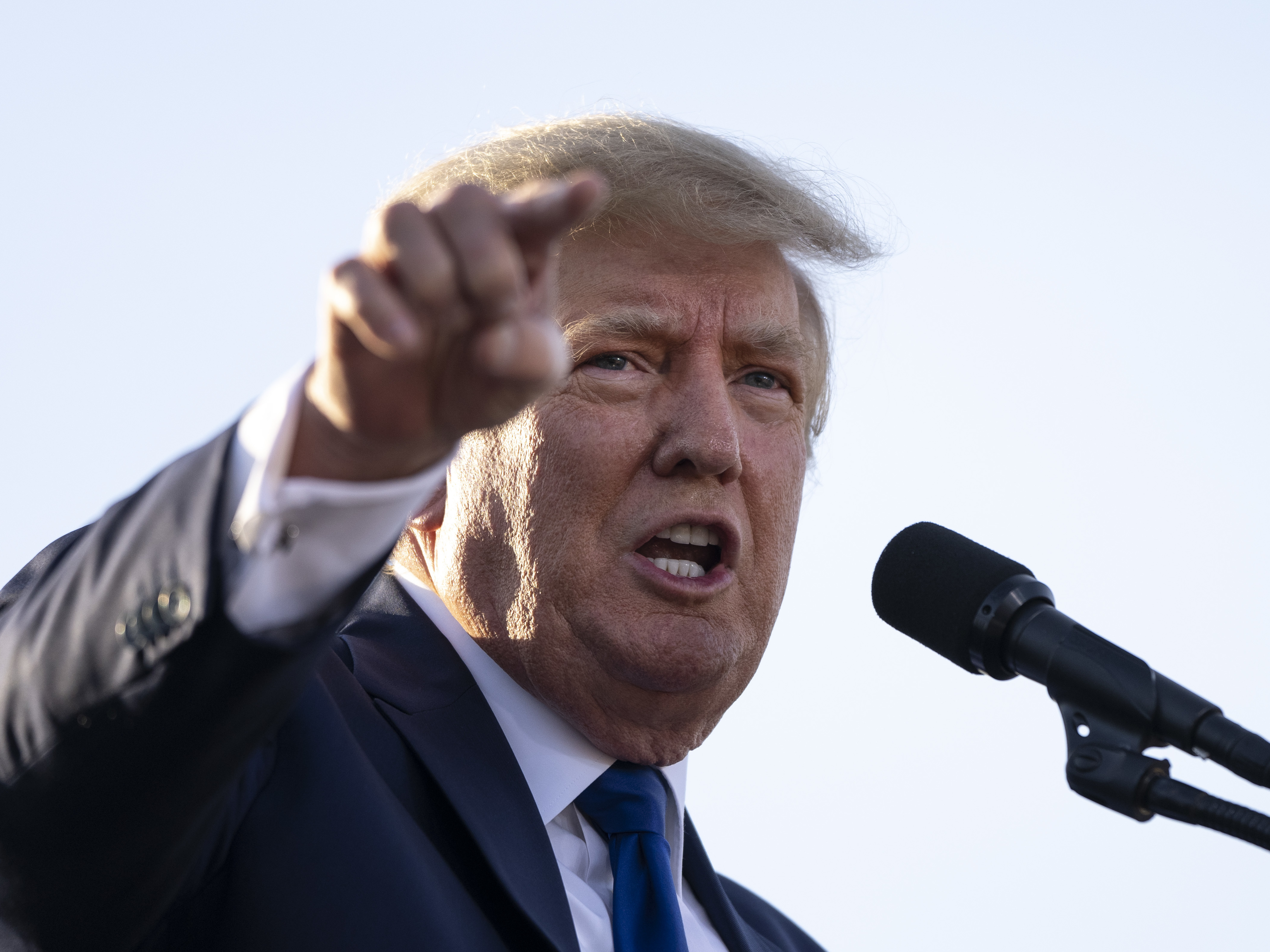 caption: Donald Trump speaks during a rally on Saturday in Delaware, Ohio.