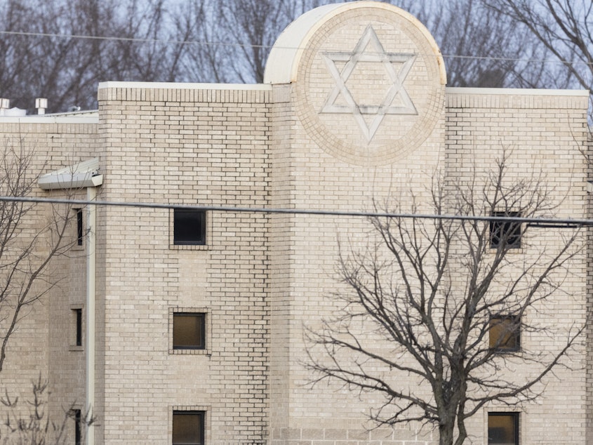 caption: The Congregation Beth Israel synagogue in Colleyville, Texas, was the site of an attack by British national Malik Faisal Akram, who was in a 10-hour hostage standoff with law enforcement. A new report by the Anti-Defamation League says antisemitic incidents in the U.S. rose 36% in 2022.