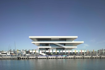 caption: America's Cup Building — or the "Veles e Vents" building — in Valencia, Spain, was completed in 11 months to host the America's Cup sailing competition in 2007.