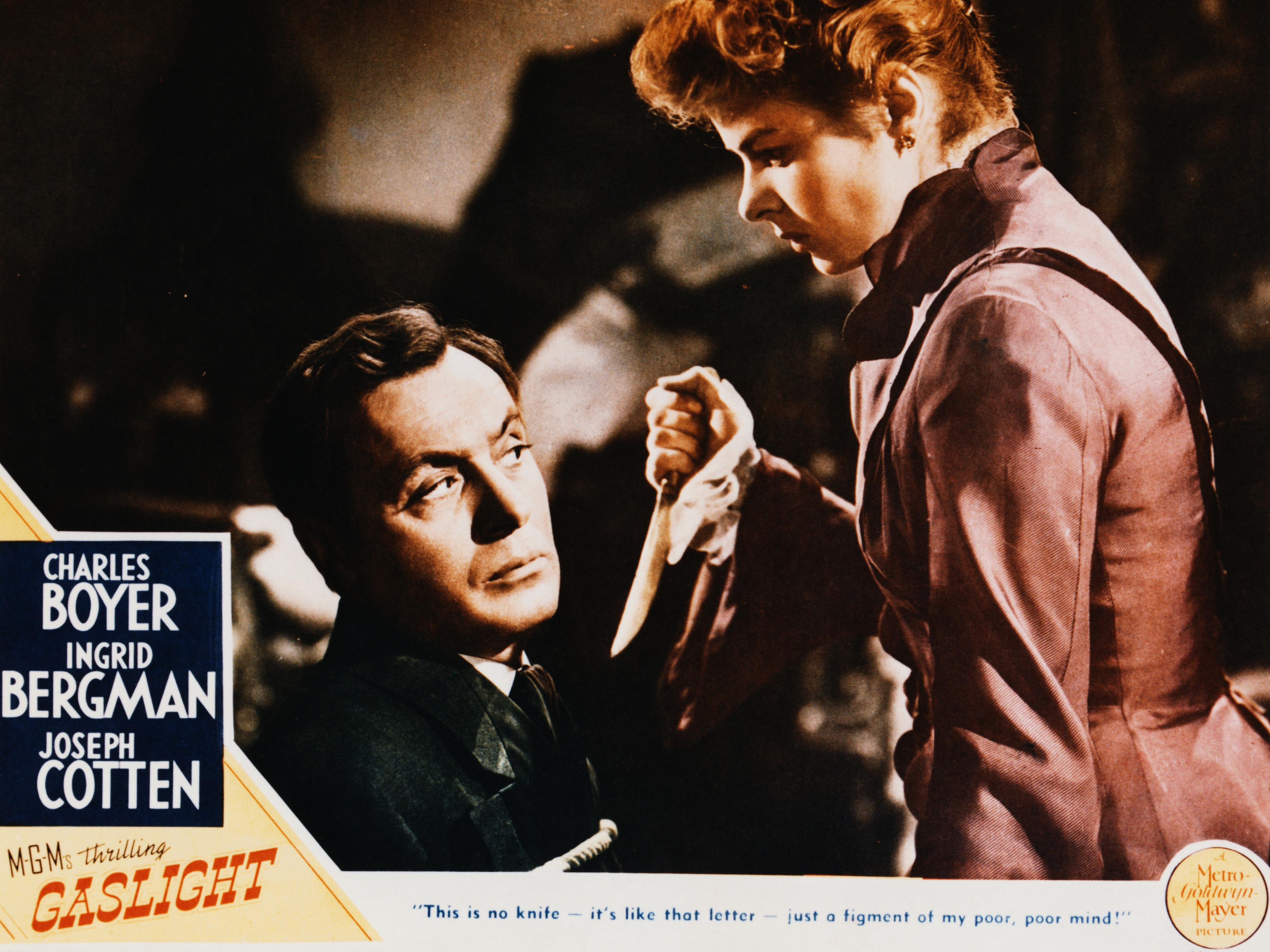 caption: The 1944 film <em>Gaslight</em> starring Ingrid Bergman and Charles Boyer dramatizes the concept of gaslighting.