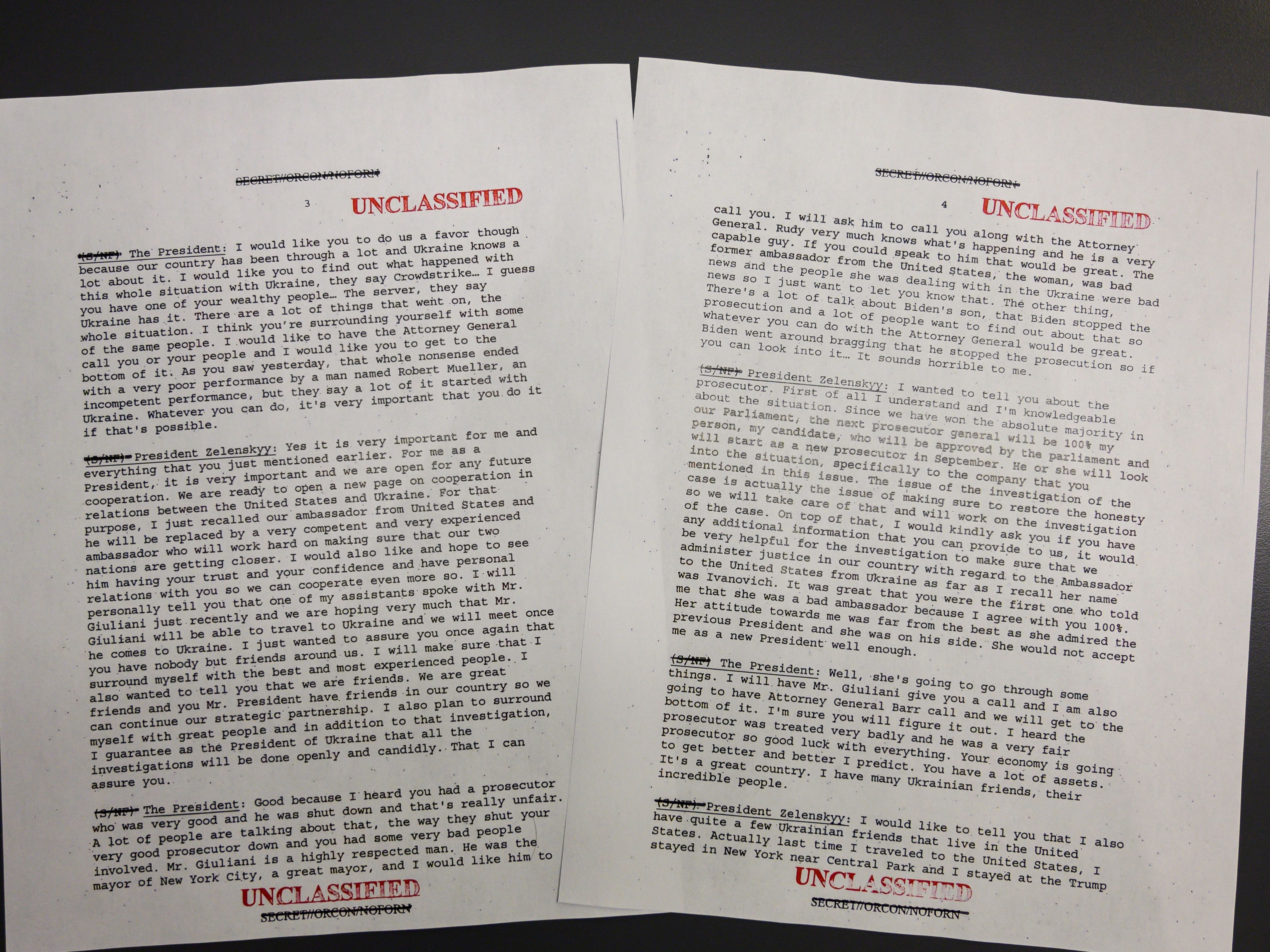 caption: The whistleblower complaint says notes from President Trump's call with the Ukrainian president, released this week, were loaded into an electronic system meant for classified information "of an especially sensitive nature."