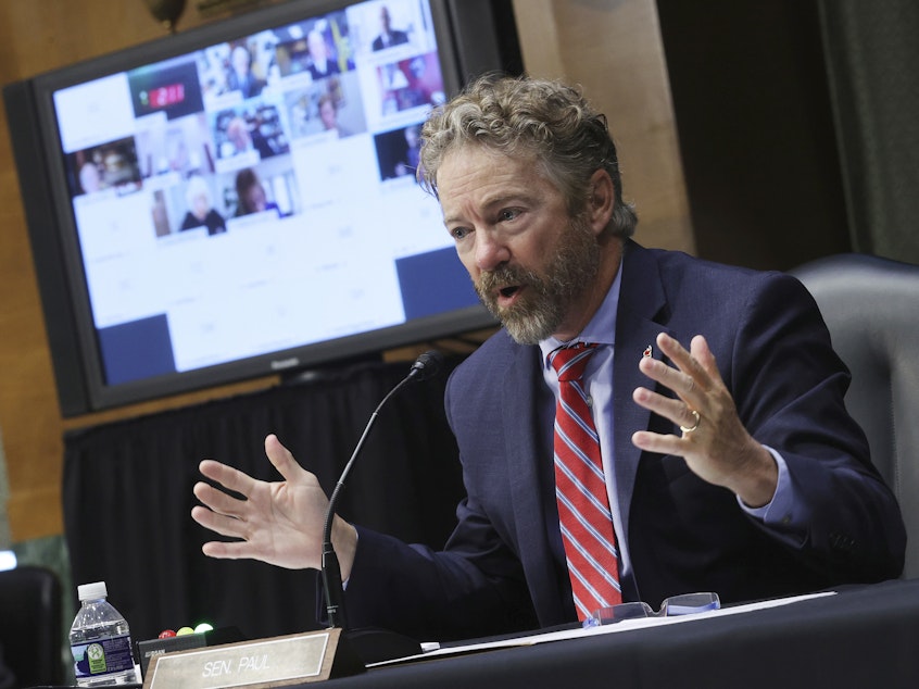 caption: Sen. Rand Paul, R-Ky., speaks during a virtual hearing held by the Senate Committee for Health, Education, Labor and Pensions on Tuesday.