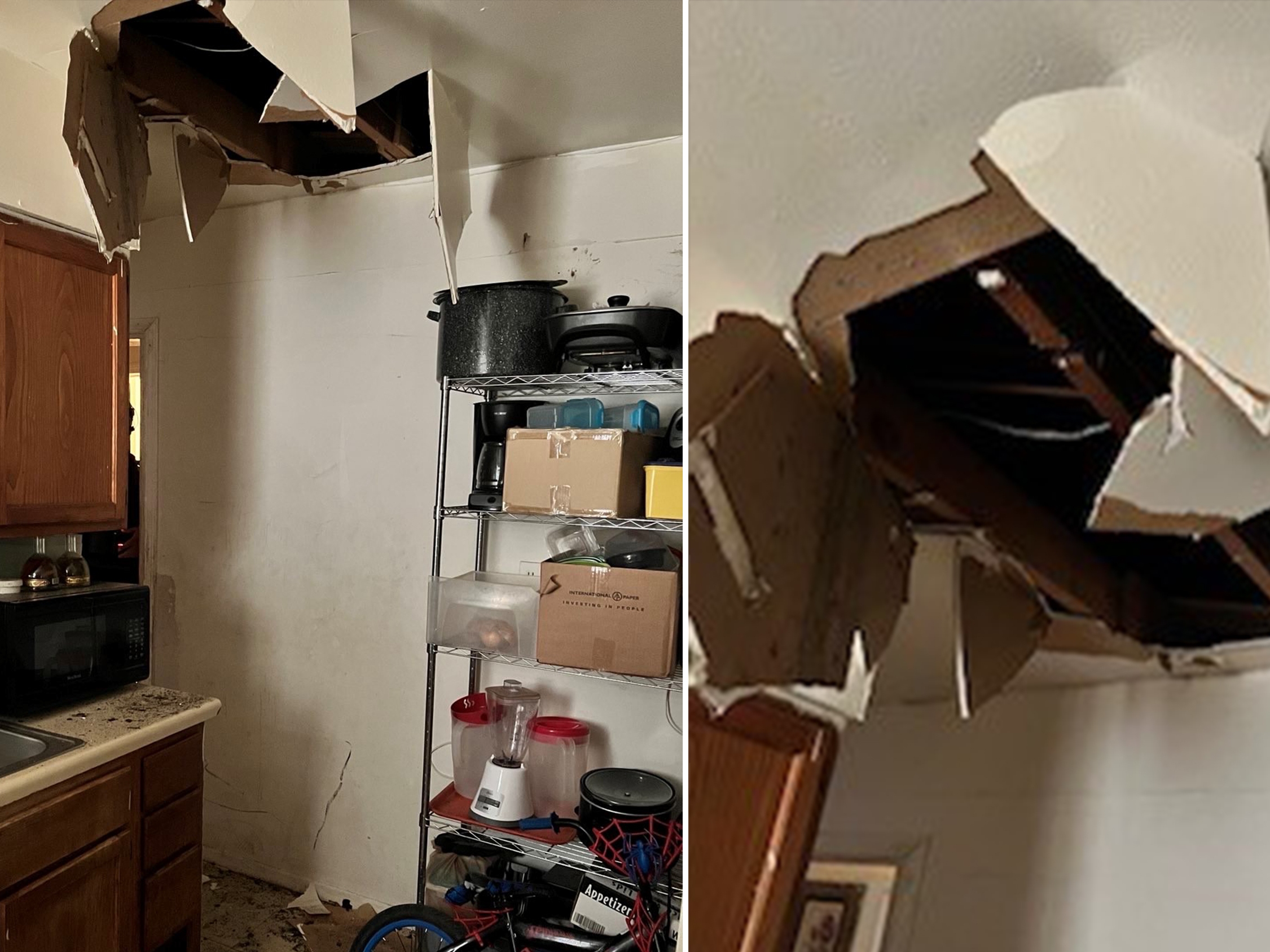 caption: Authorities were searching a Memphis home for murder suspect Deario Wilkerson when he crashed through the ceiling from the attic space in which he'd been hiding.