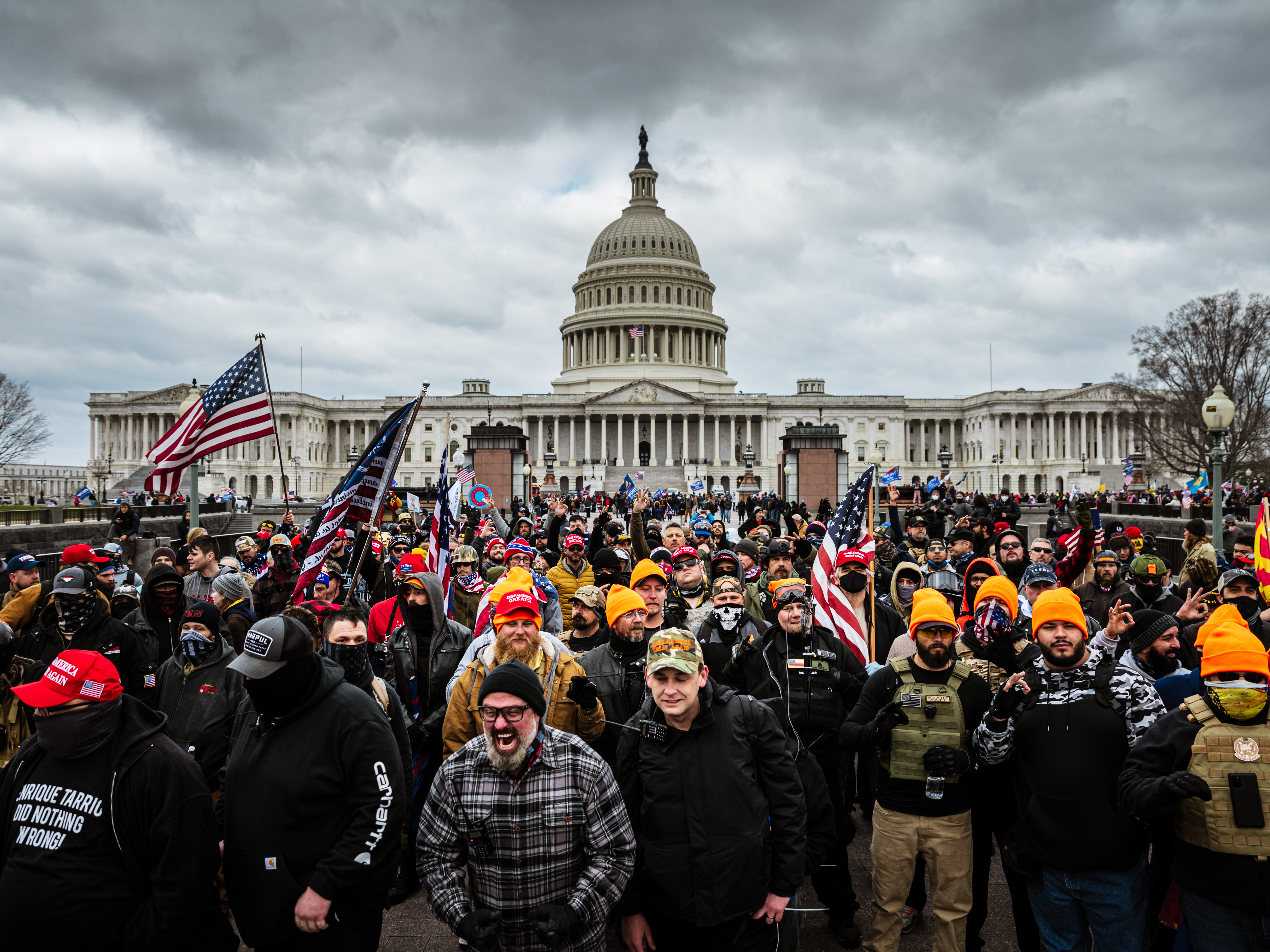 caption: Pro-Trump protesters gathered in front of the U.S. Capitol on Wednesday. On social media sites both fringe and mainstream, right-wing extremists made plans for violence on January 6.