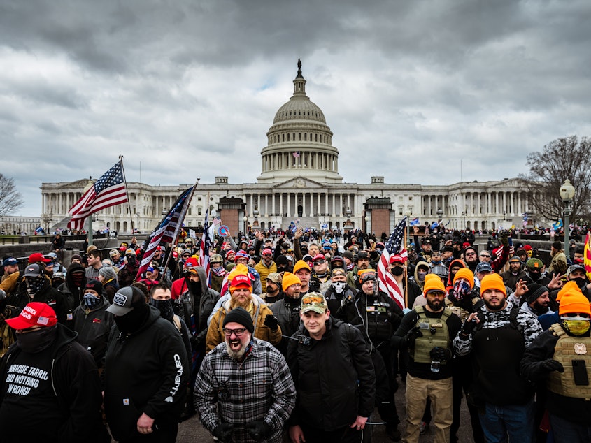 caption: Pro-Trump protesters gathered in front of the U.S. Capitol on Wednesday. On social media sites both fringe and mainstream, right-wing extremists made plans for violence on January 6.