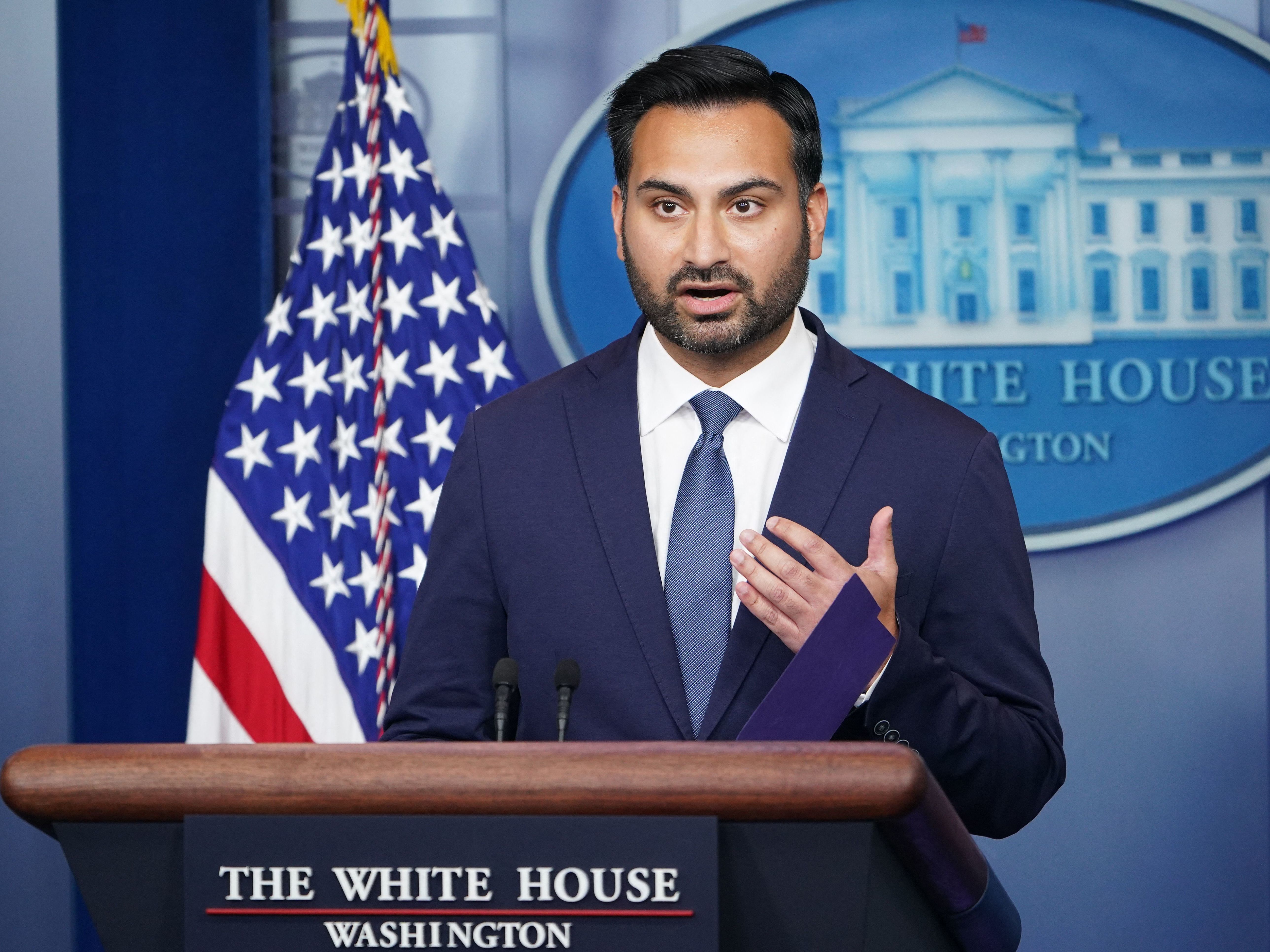 caption: Ali Zaidi speaks to White House reporters during the daily briefing on Dec. 16, 2021.