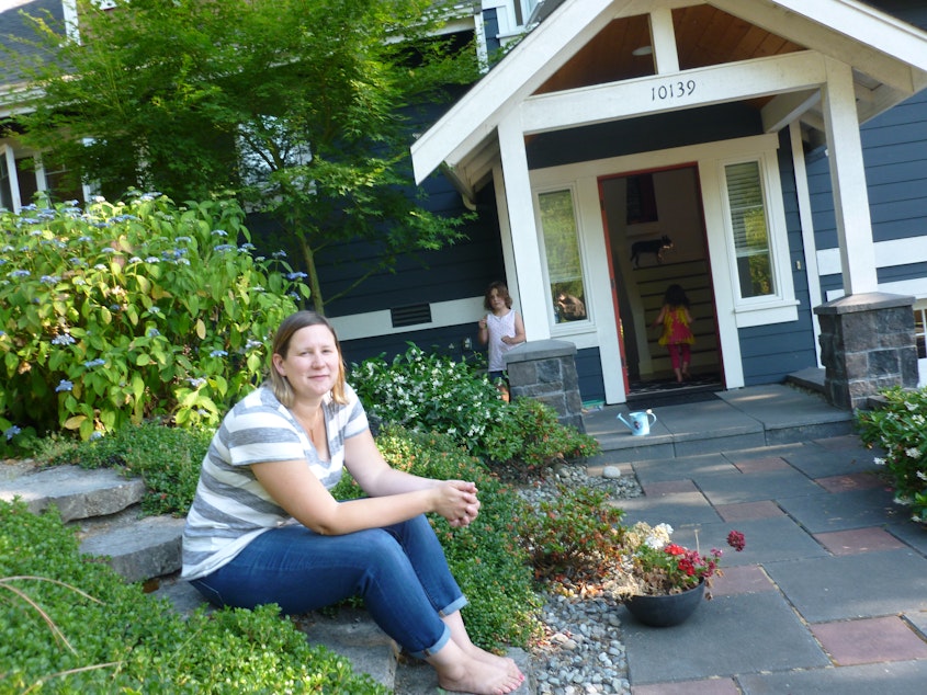 caption: Allison Dunmire, a stay-at-home mom in Kirkland, is having a tough time finding a house to buy -- even one they don't like all that much.