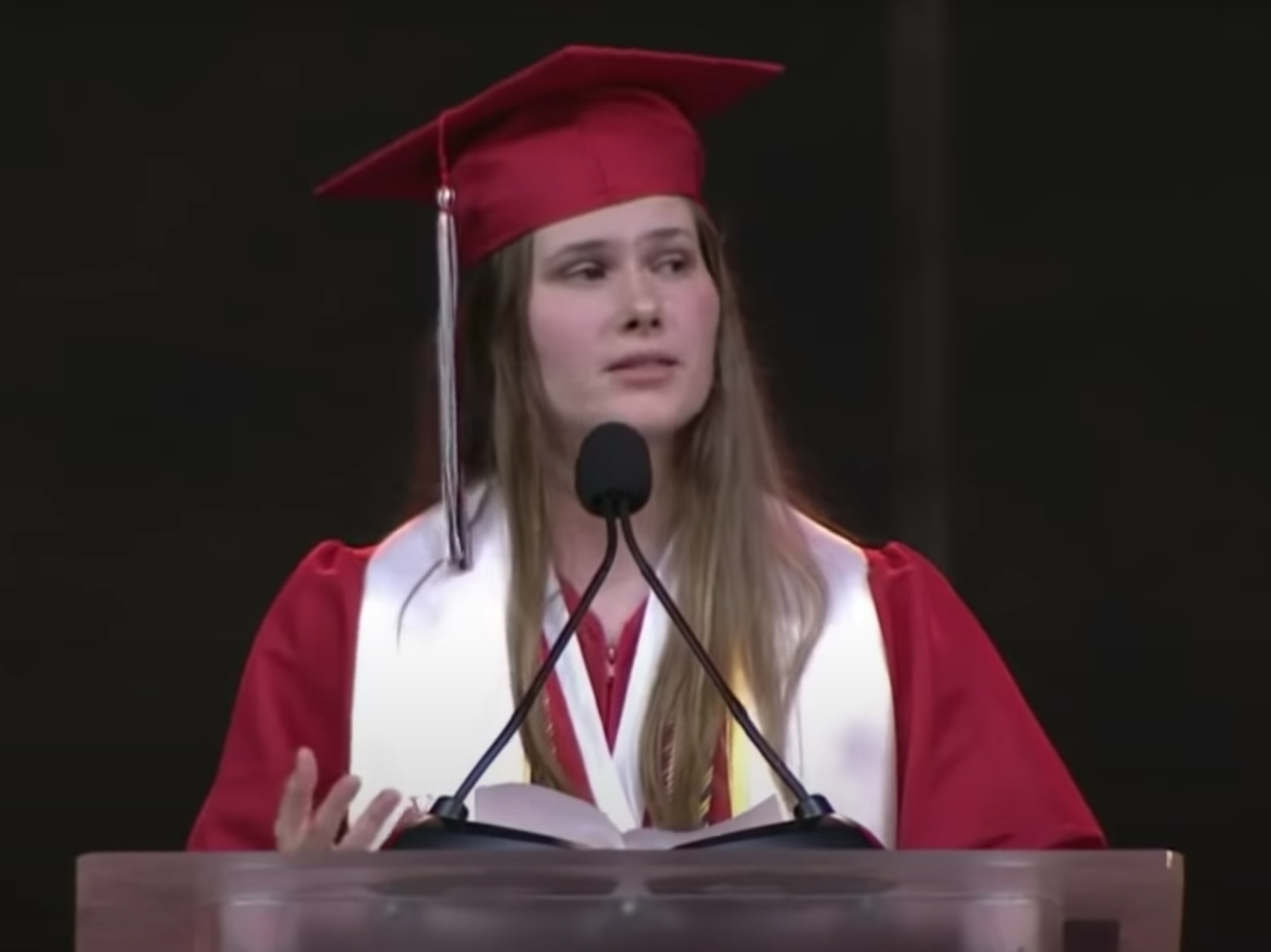 caption: The speech that high school valedictorian Paxton Smith pulled from inside her graduation gown was not the one she had shown the school. So she took a deep breath before launching into it, wondering if she would be allowed to share her thoughts about Texas' new restrictive abortion law.