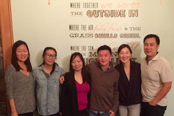 caption: Jenny Kim (second from right) with Adam Crapser (third from right)