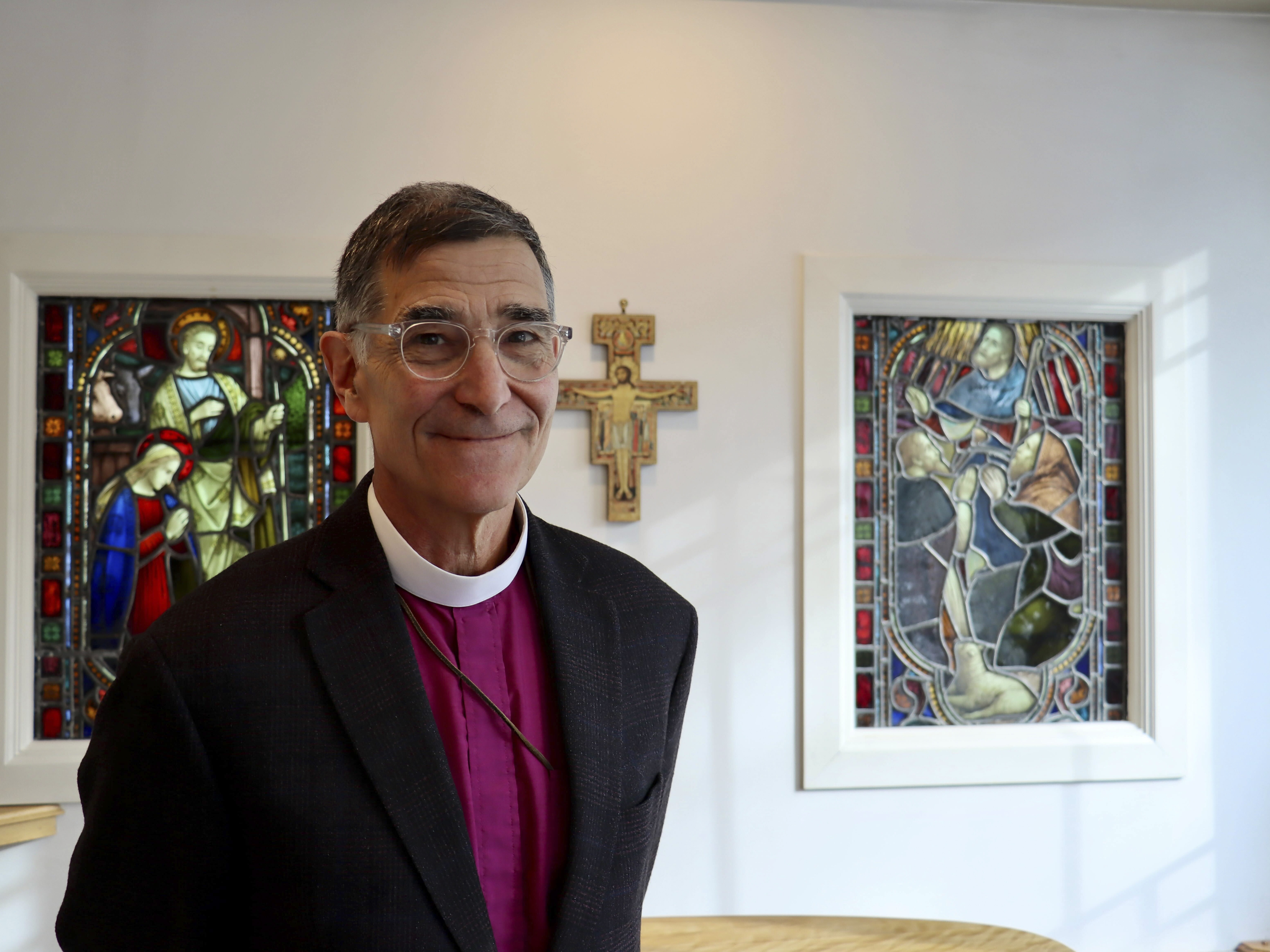 caption: Bishop Rob Hirschfeld in the chapel at the Episcopal Church of New Hampshire in Concord on Jan. 13, 2026.