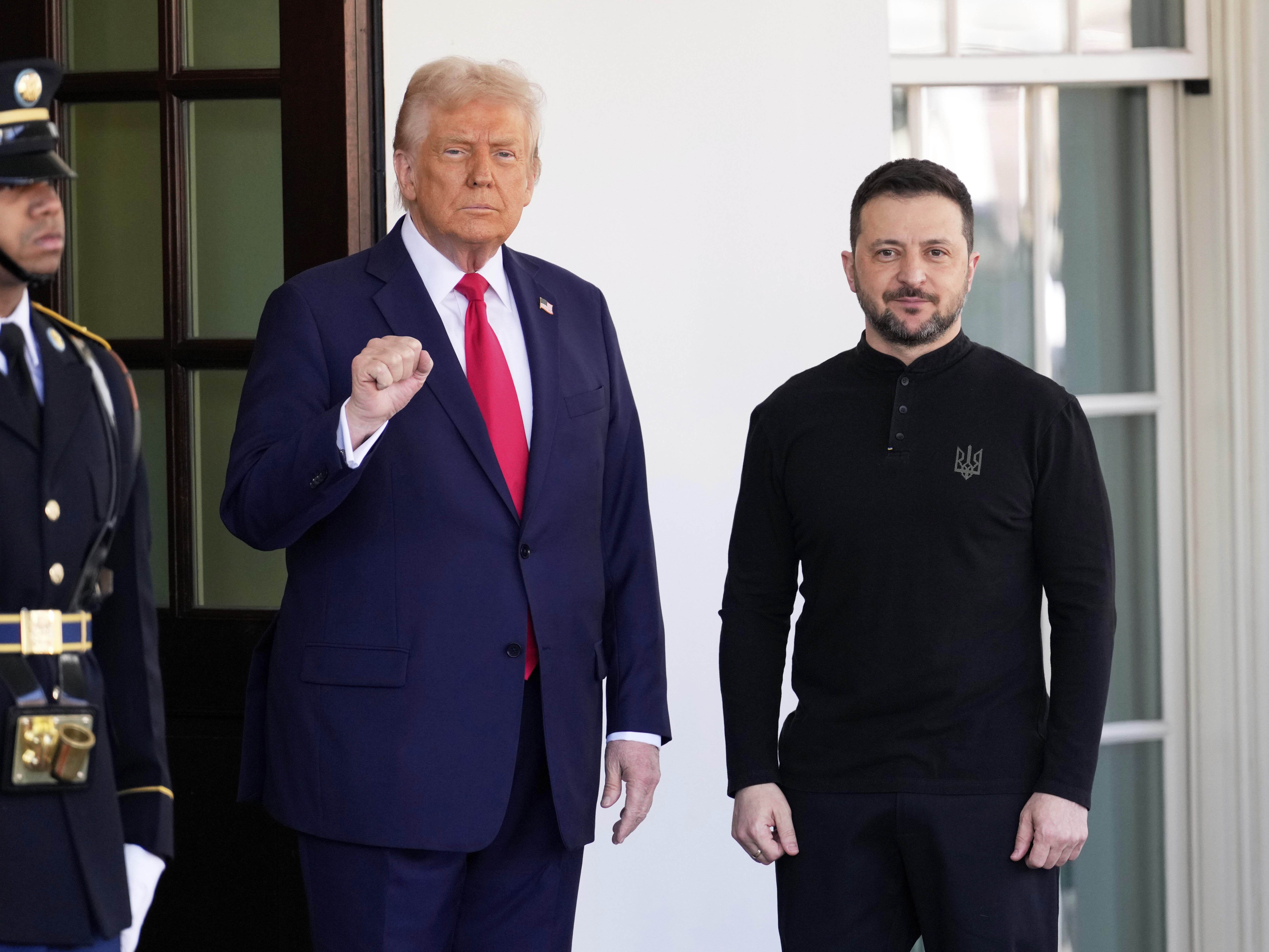caption: FILE - President Donald Trump welcomes Ukraine President Volodymyr Zelenskyy at the White House in Washington, Friday, Feb. 28, 2025.