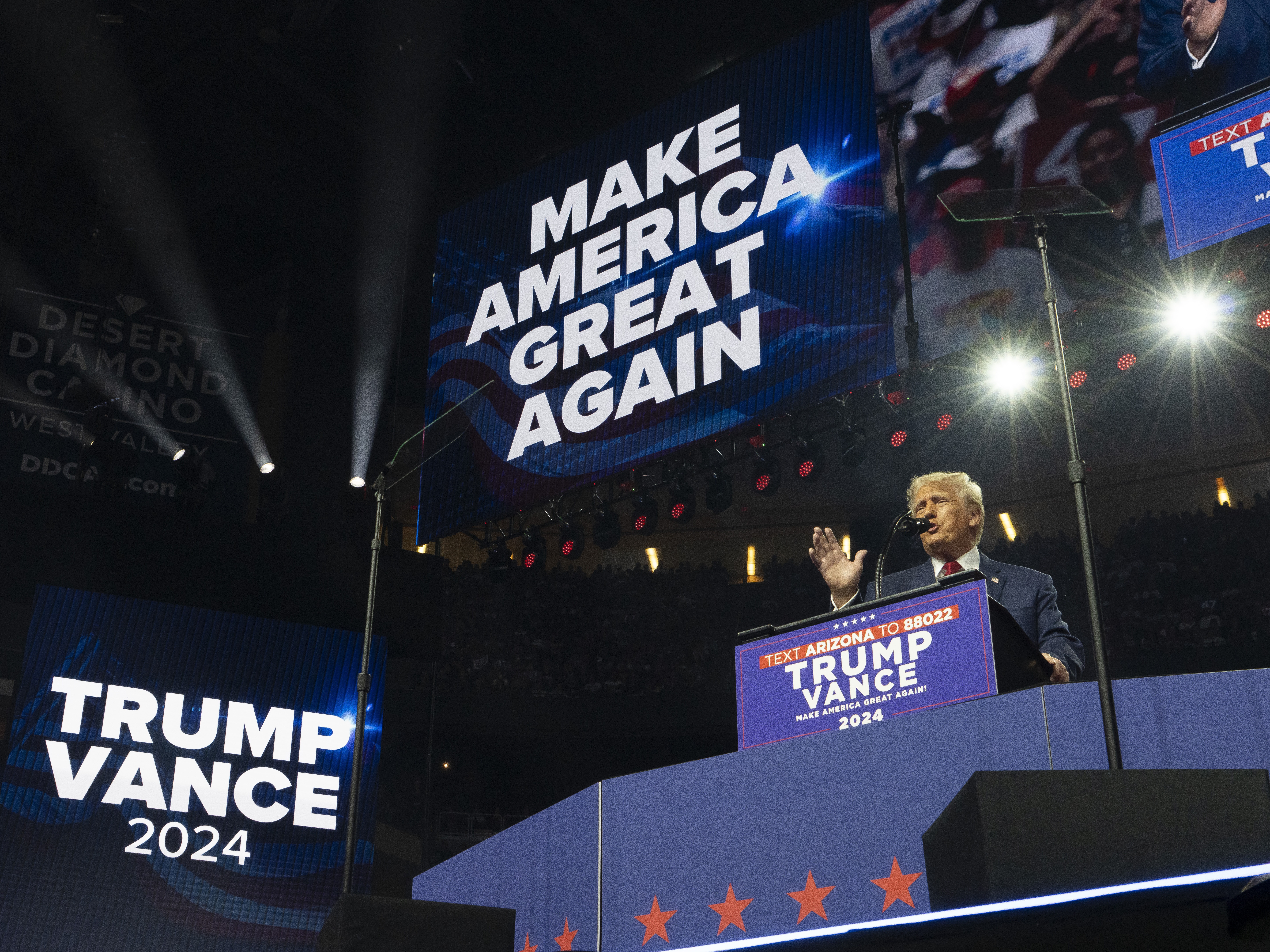 caption: Allies of former President Donald Trump stepped up their ad spending after Vice President Harris entered the race for president. 