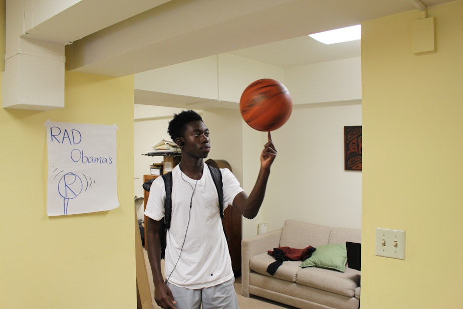 caption: The author during the RadioActive summer workshop, spinning a basketball.