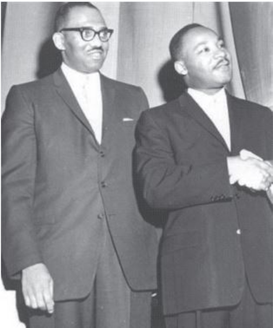 caption: Rev. Samuel B. McKinney, left, with Martin Luther King Jr. McKinney and King were college friends who knew each other from childhood, because their fathers were both pastors who attended the same conferences.