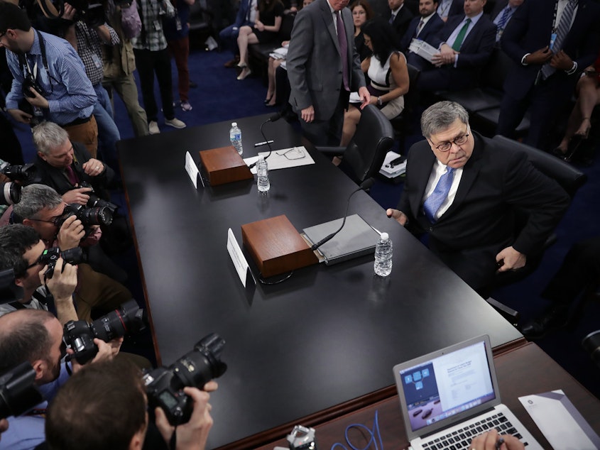 caption: Attorney General William Barr arrives to testify about the Justice Department's FY 2020 budget request before a subcommittee of the House Appropriations Committee on Capitol Hill Tuesday in Washington, D.C.