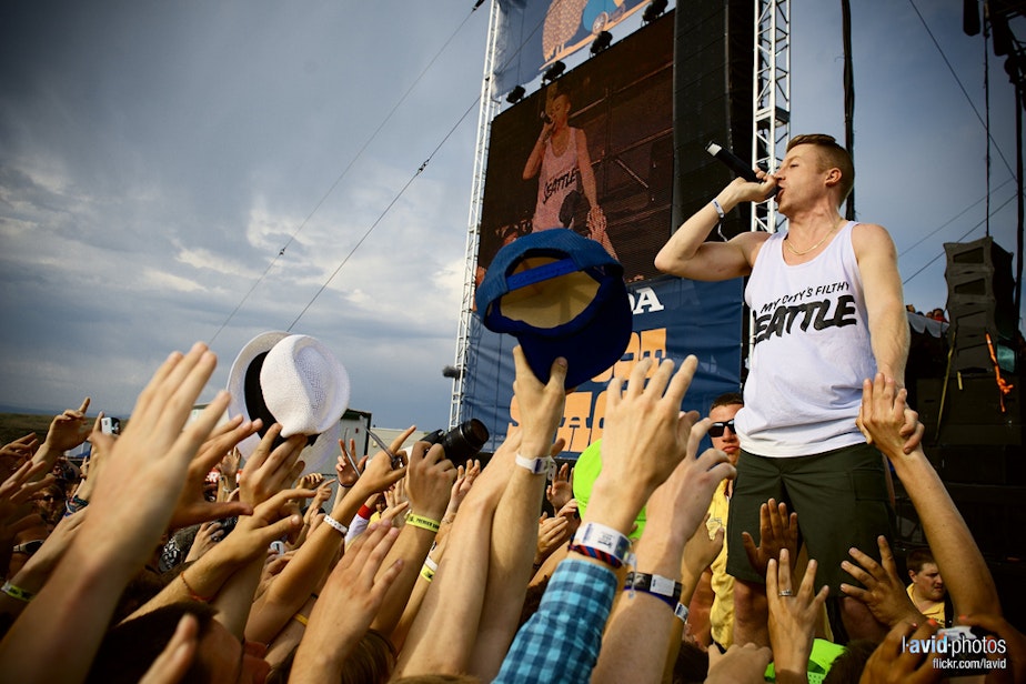 caption: Macklemore & Ryan Lewis perform at the Gorge Amphitheatre in George, Washington in 2011.