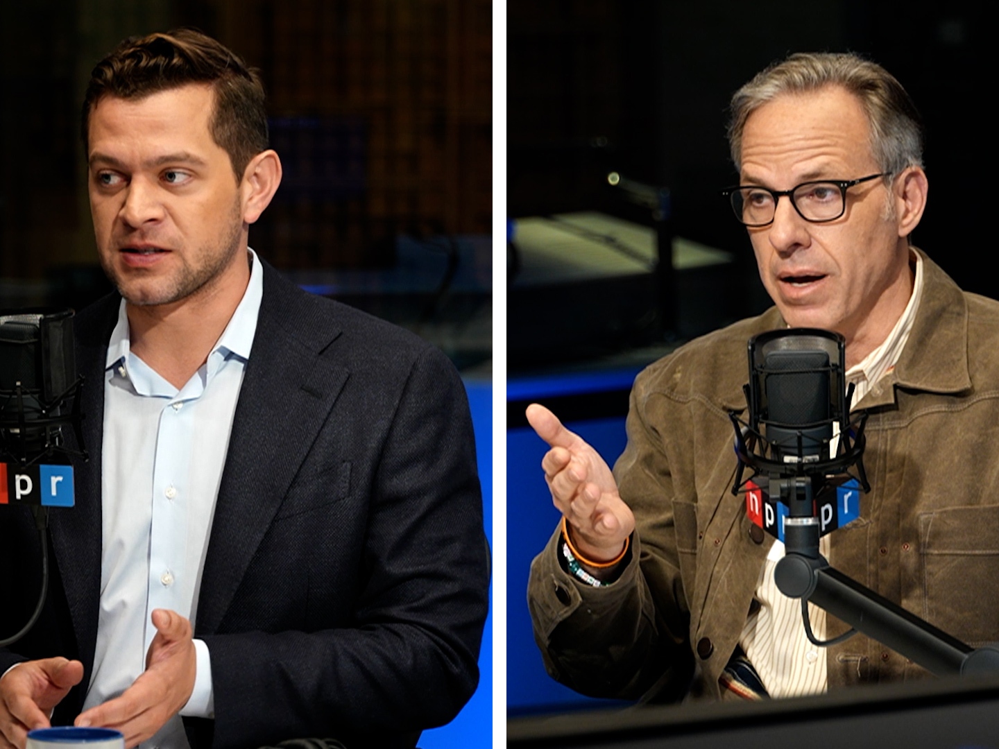 caption: Axios reporter Alex Thompson (left) and CNN's Jake Tapper during an interview at NPR on Thursday.