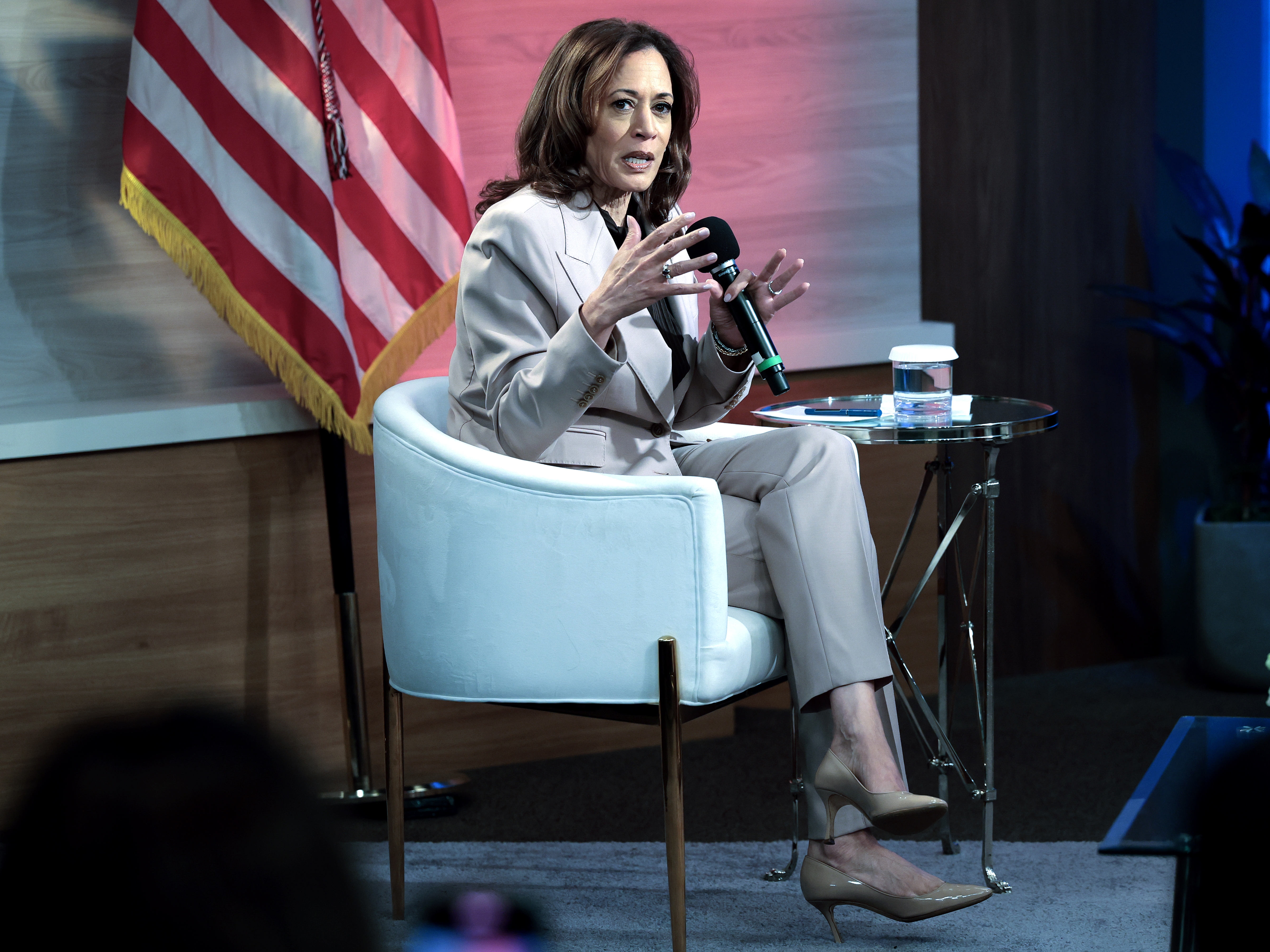 caption: Vice President Harris answers questions during a moderated conversation with members of the National Association of Black Journalists hosted by WHYY on Tuesday in Philadelphia.