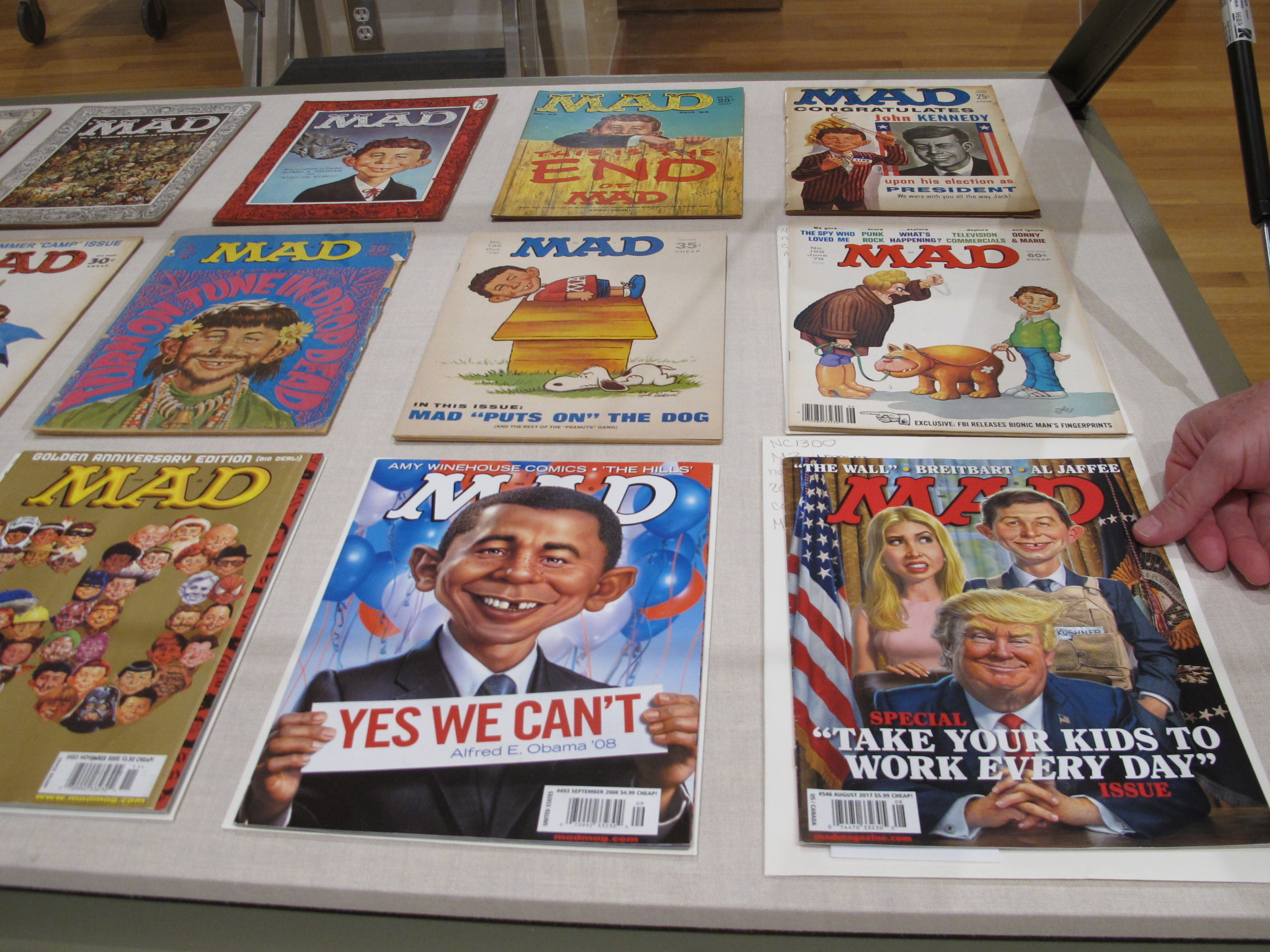 caption: A 2018 exhibit at the Billy Ireland Cartoon Library & Museum at Ohio State University celebrated the artistic legacy of <em>MAD</em> magazine.