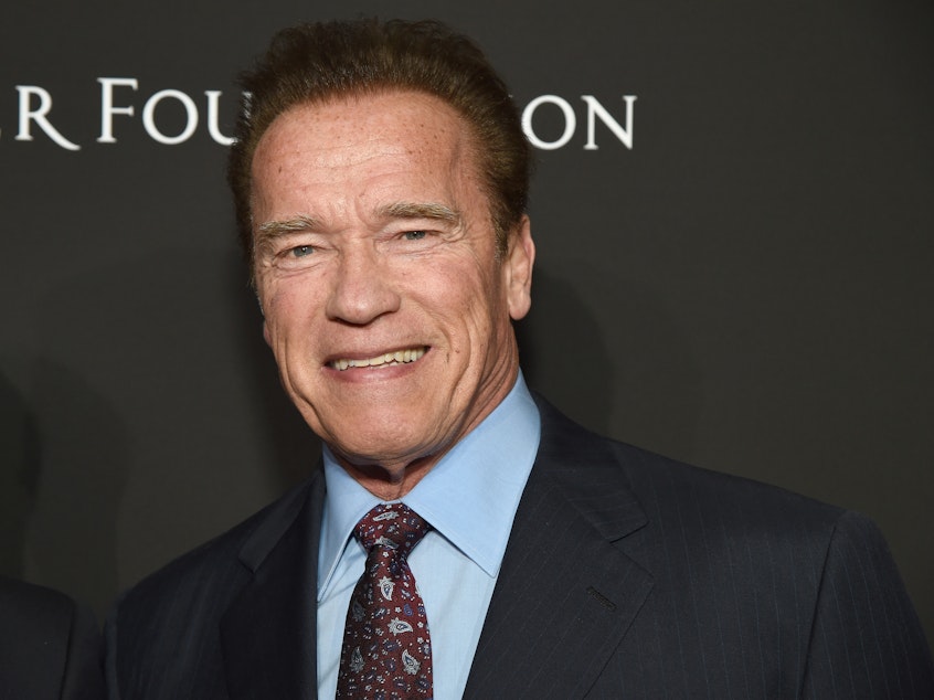 caption: In an emotional video posted Sunday, former California Gov. Arnold Schwarzenegger, seen here in 2018, compared Wednesday's assault on the U.S. Capitol to Kristallnacht — or the Night of Broken Glass — an infamous night in 1938 when Nazi sympathizers stormed through Jewish neighborhoods in Germany.