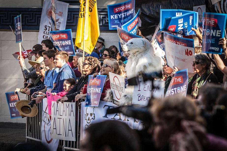 caption: Protesters of the Keystone Pipeline in San Francisco, Calif., in November 2013.