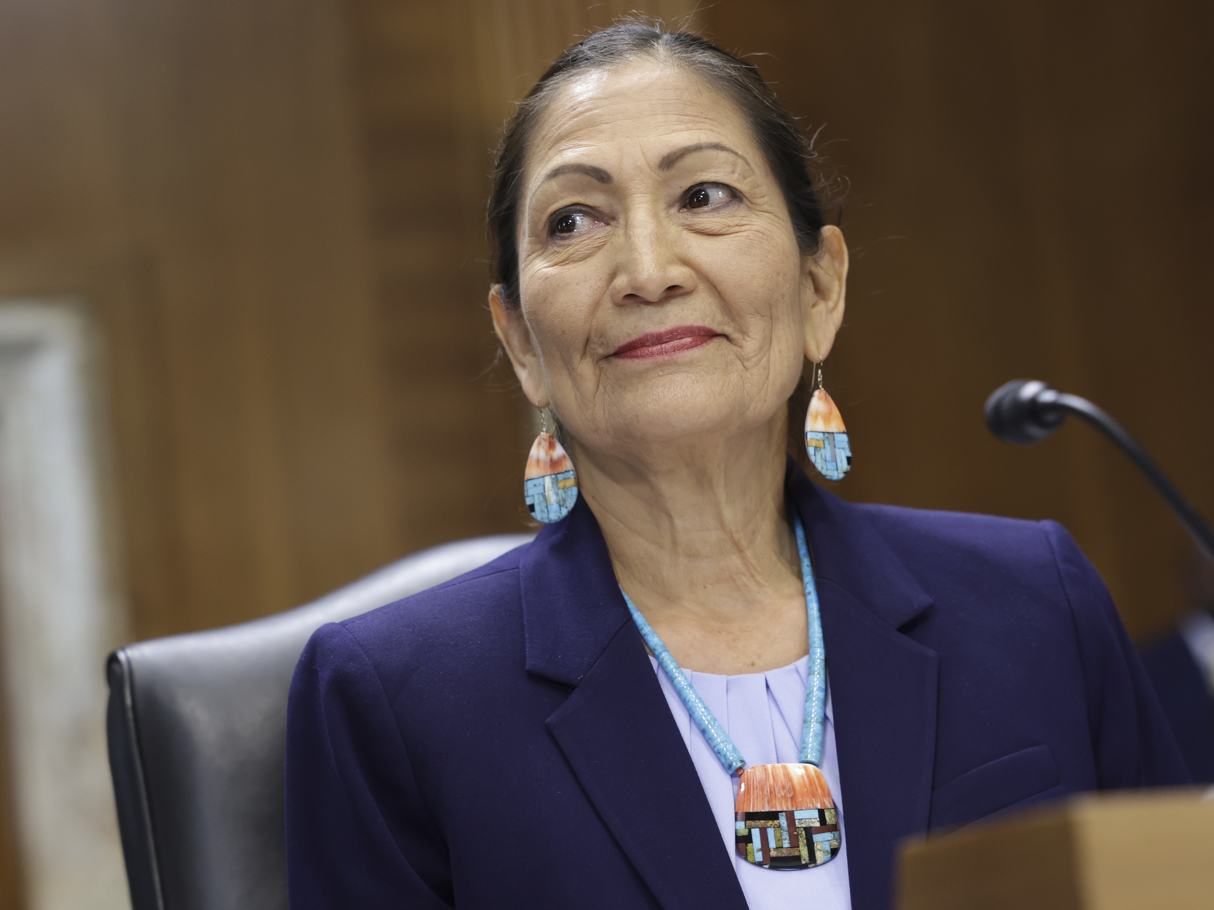 caption: U.S. Interior Secretary Deb Haaland testifies before the Senate Energy and Natural Resources Committee on May 19, 2022 in Washington, DC.