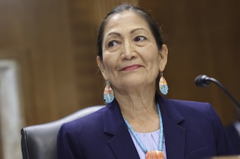 caption: U.S. Interior Secretary Deb Haaland testifies before the Senate Energy and Natural Resources Committee on May 19, 2022 in Washington, DC.