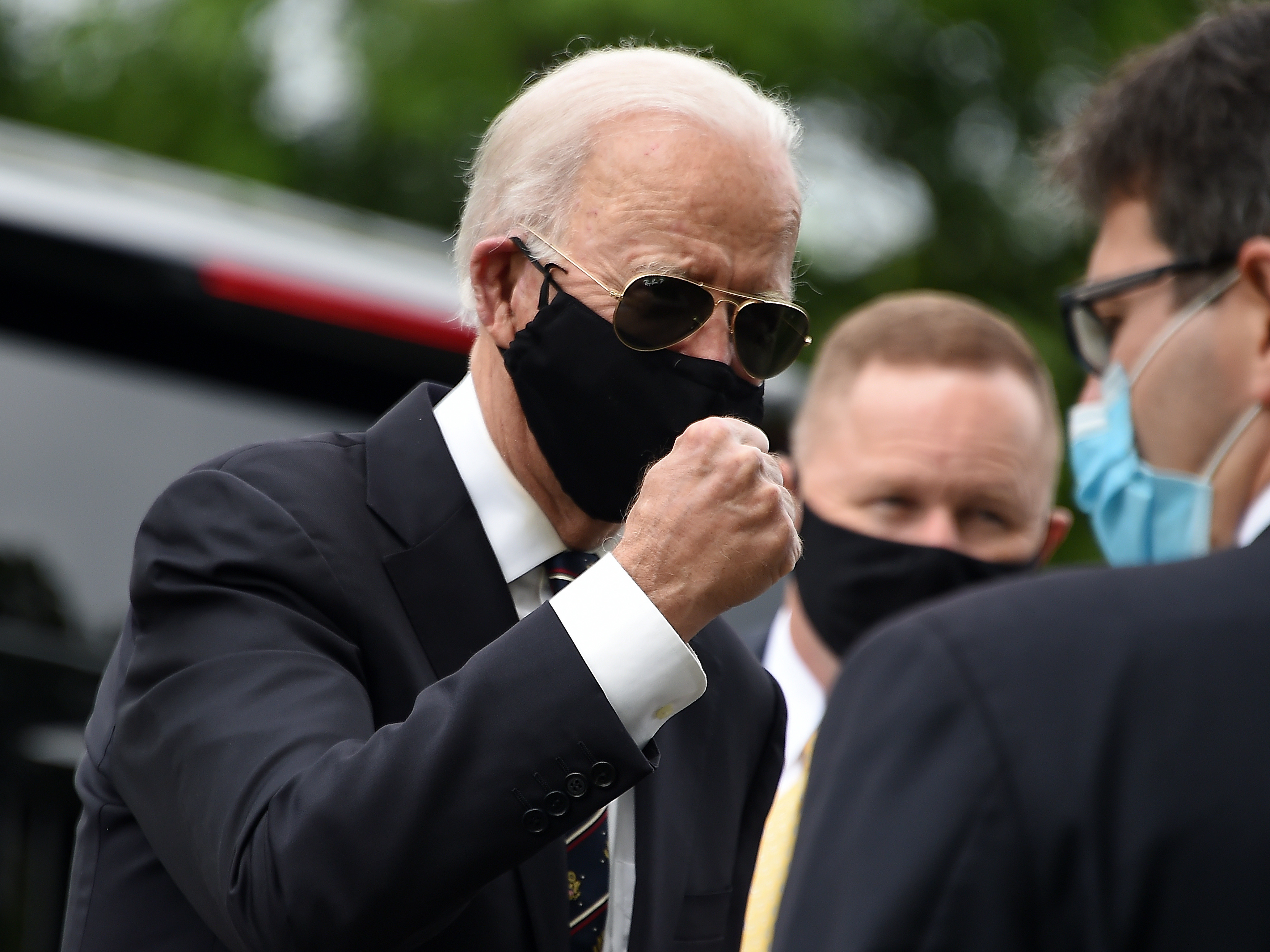 caption: Democratic presidential candidate and former Vice President Joe Biden makes a visit to Veteran's Memorial Park in New Castle, Del., last Monday. He made his second trip away from his home since the pandemic started on Sunday with a visit to a protest site in Wilmington, Del.