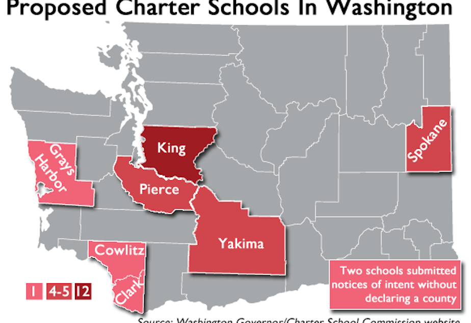 caption: Thirty-one schools filed a notice of intent with the state to establish a charter school, over half of which would be in either King or Pierce county. The final deadline for completed applications is November 22. 