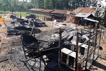 caption: Assailants set fire to an Ebola treatment center run by Doctors Without Borders in Katwa, a rural suburb in Democratic Republic of the Congo, on February 25.