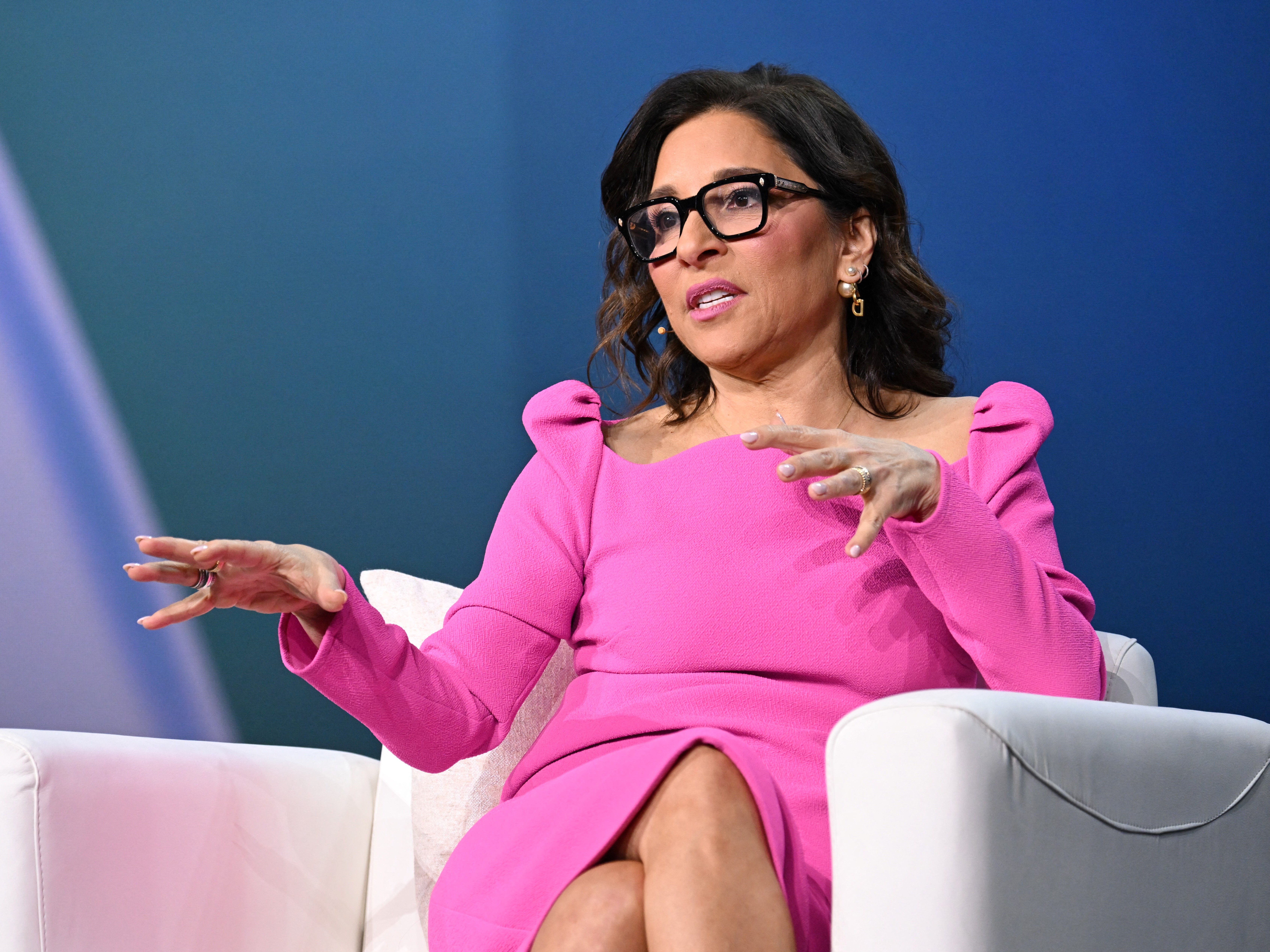 caption: Linda Yaccarino, CEO of X, formerly Twitter, at a trade show in Las Vegas on Jan. 7, 2025. Yaccarino announced Wednesday that she is stepping down from X after two years running the social media platform.