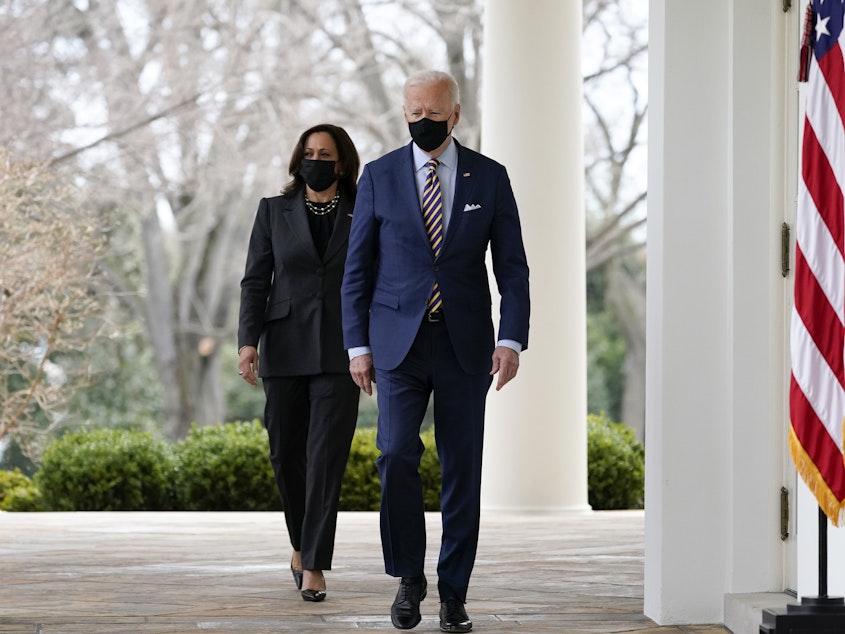 caption: President Biden and Vice President Harris plan to speak to the nation following Tuesday's guilty verdict in the trial of former Minneapolis police officer Derek Chauvin for George Floyd's death.