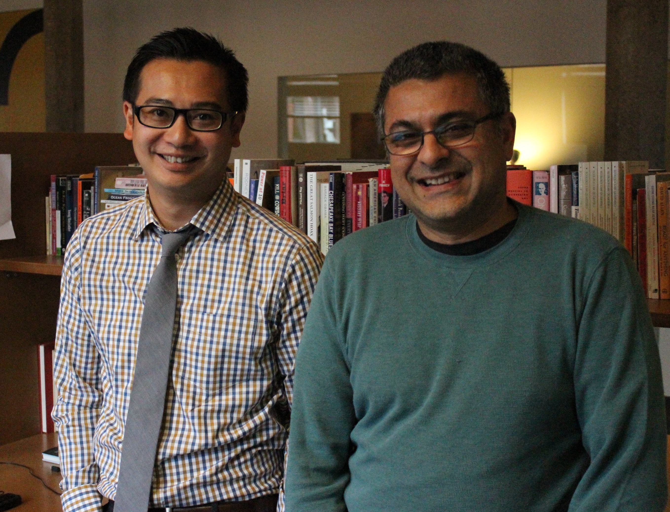 caption: Viet Shelton and Sandeep Kaushik of Suzan DelBene's campaign