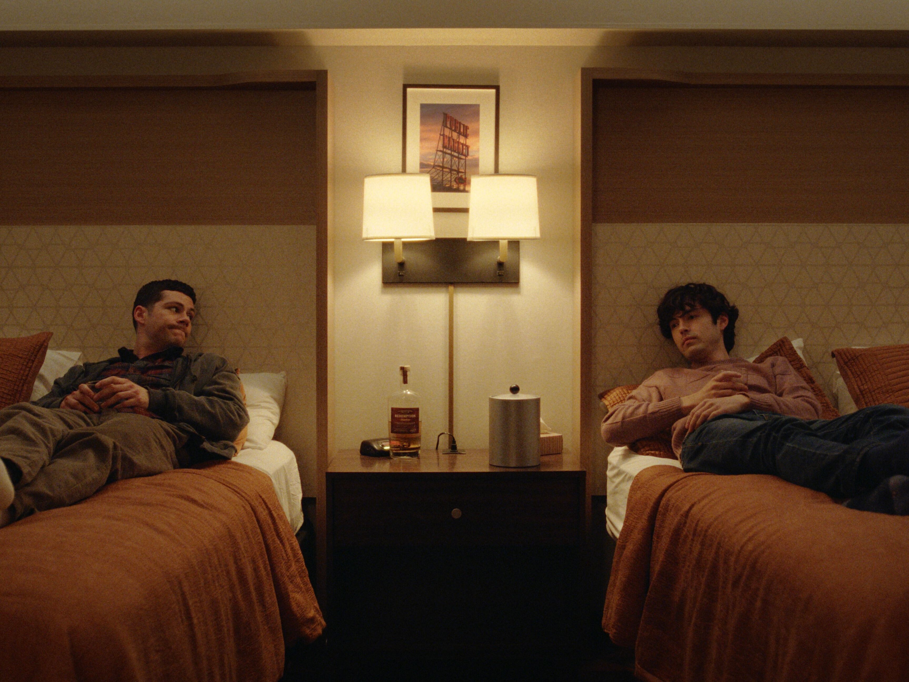 caption: Dylan O'Brien (left) and James Sweeney (right) in <em>Twinless.</em>