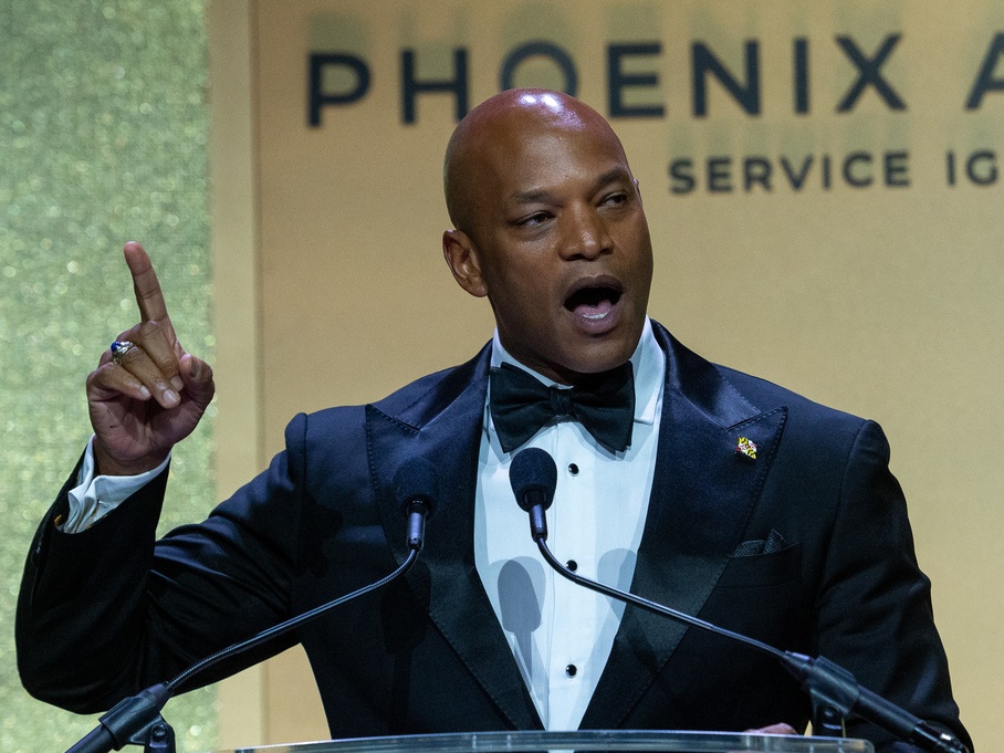 caption: Maryland Gov. Wes Moore speaks Sept. 27 during the Congressional Black Caucus Foundation Phoenix Awards Dinner in Washington.