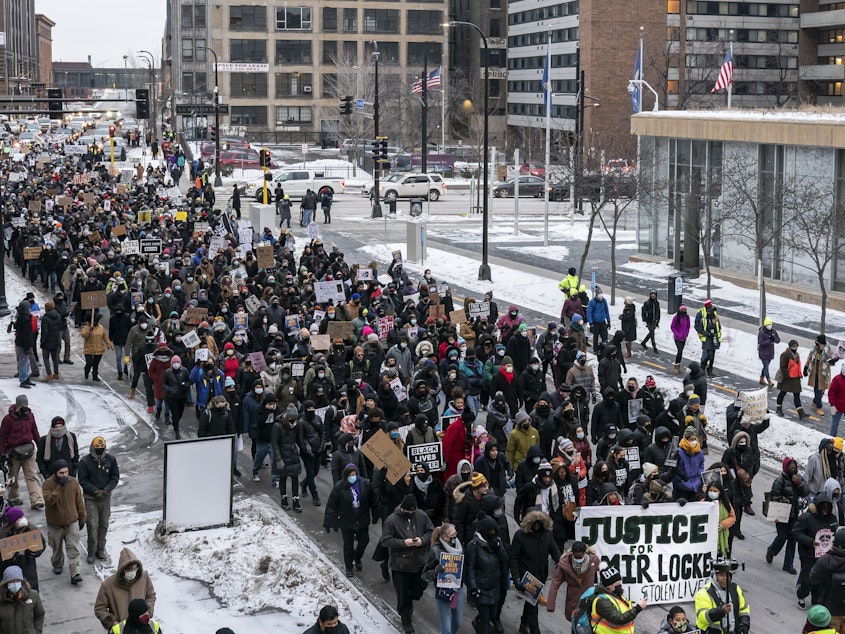 caption: The killing of Amir Locke has brought protesters back to the streets in Minneapolis, where George Floyd was murdered by police less than two years ago.