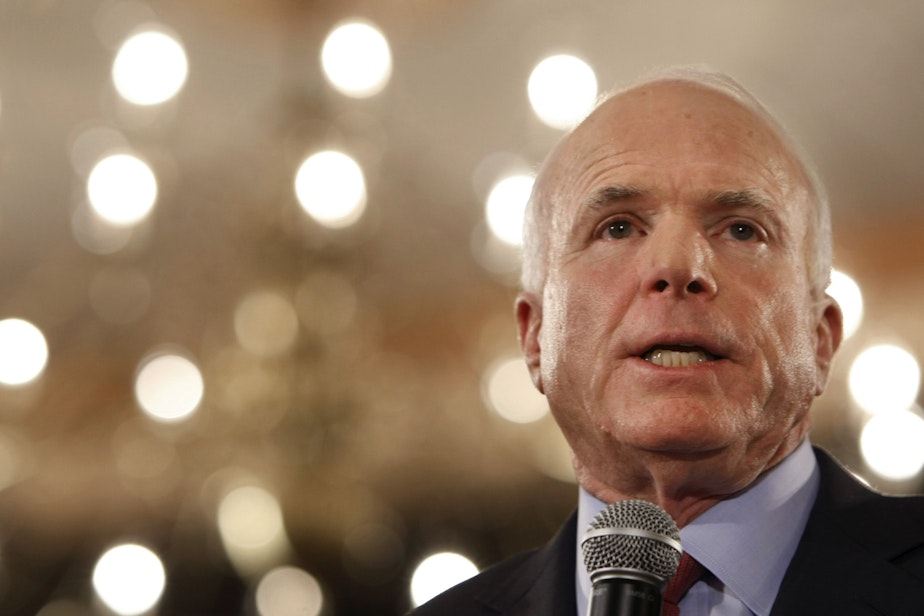 caption: Republican presidential candidate, Sen. John McCain, R-Ariz., participates in a women's town hall style campaign event in Denver, Thursday, Oct. 2, 2008. (Gerald Herbert/AP)