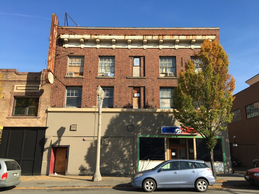 caption: The Merkle Hotel in Tacoma, as seen in October 2018. 