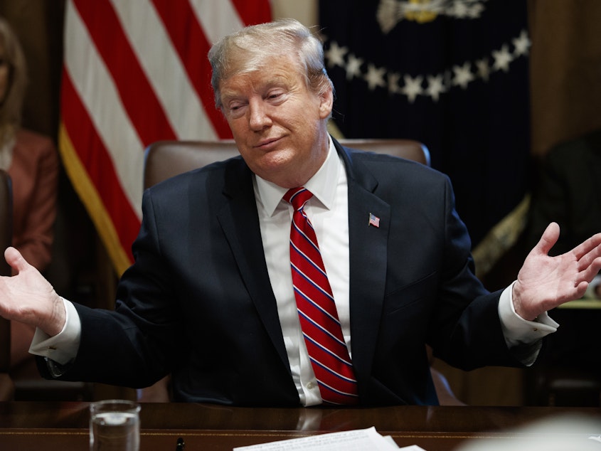 caption: President Trump said he was not "happy" with a compromise budget deal being negotiated on Capitol Hill, but he said he didn't think there would be another shutdown.
