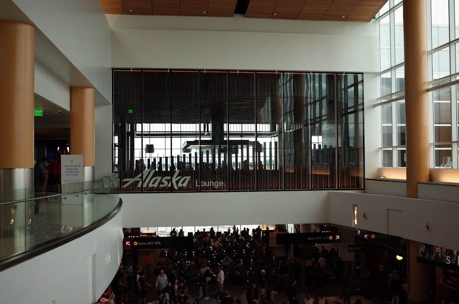 caption: The new Alaska lounge at Sea-Tac airport's north satellite