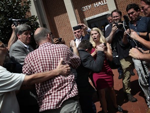 caption: Prosecutors and a local TV station identified Jeffrey Winder as the man who threw a punch at Jason Kessler, organizer of the 2017 "Unite the Right" rally in Charlottesville, Va.