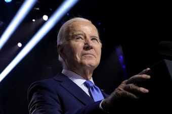 caption: President Joe Biden speaks during an event on the campus of George Mason University in Manassas, Va., on Jan. 23, to campaign for abortion rights, a top issue for Democrats in the upcoming presidential election.